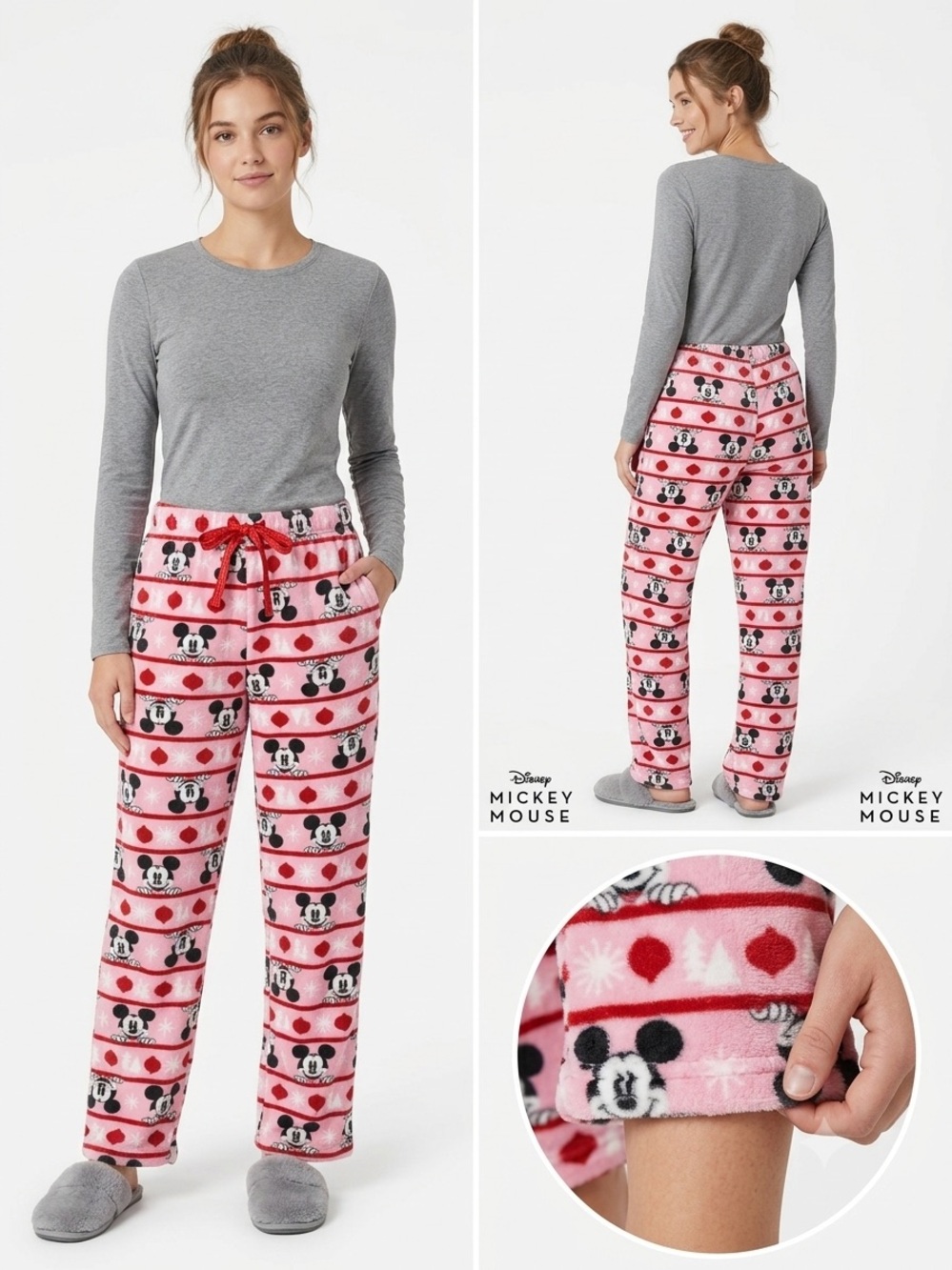Disney Mickey Mouse Pink Fleece Holiday Pajama Pants Size Small
